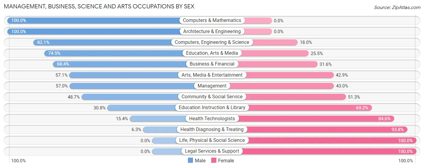 Management, Business, Science and Arts Occupations by Sex in Newfield borough