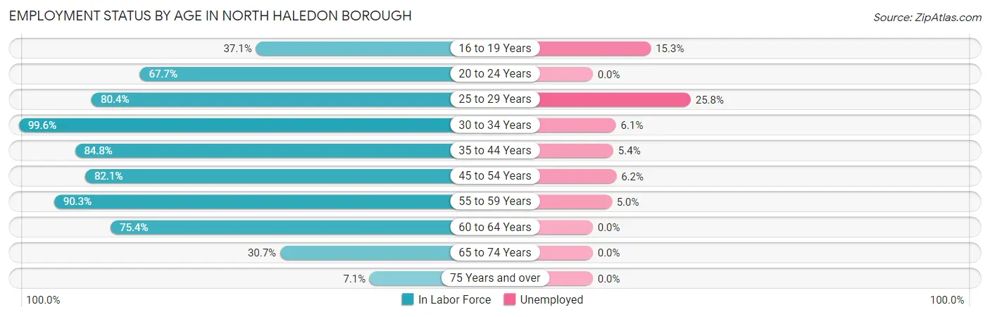 Employment Status by Age in North Haledon borough