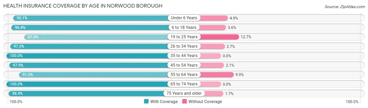 Health Insurance Coverage by Age in Norwood borough