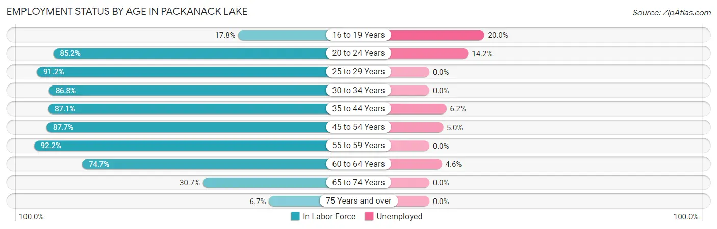Employment Status by Age in Packanack Lake