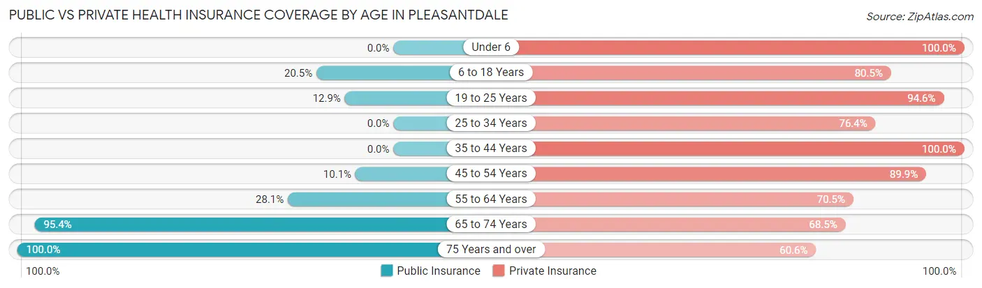 Public vs Private Health Insurance Coverage by Age in Pleasantdale