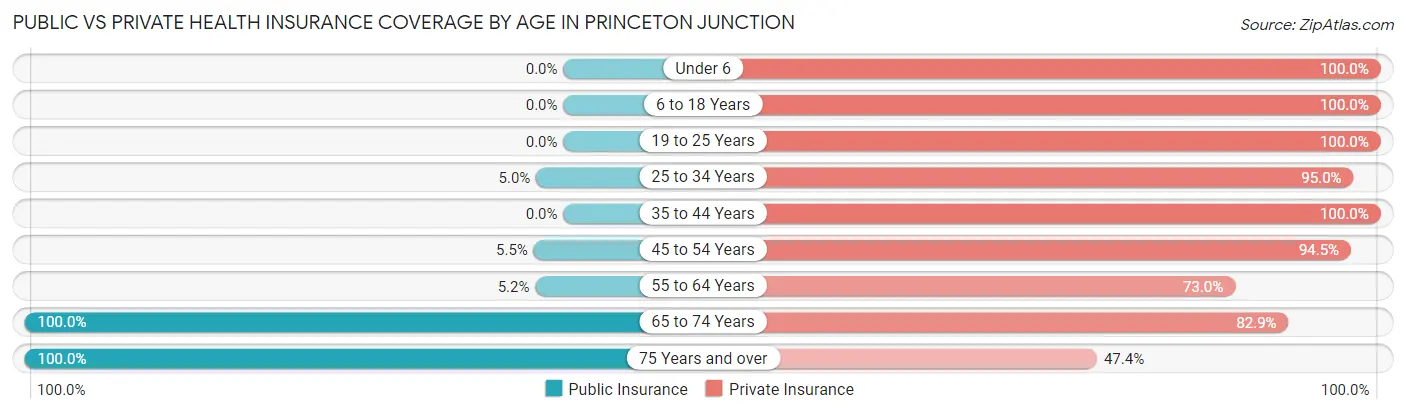 Public vs Private Health Insurance Coverage by Age in Princeton Junction