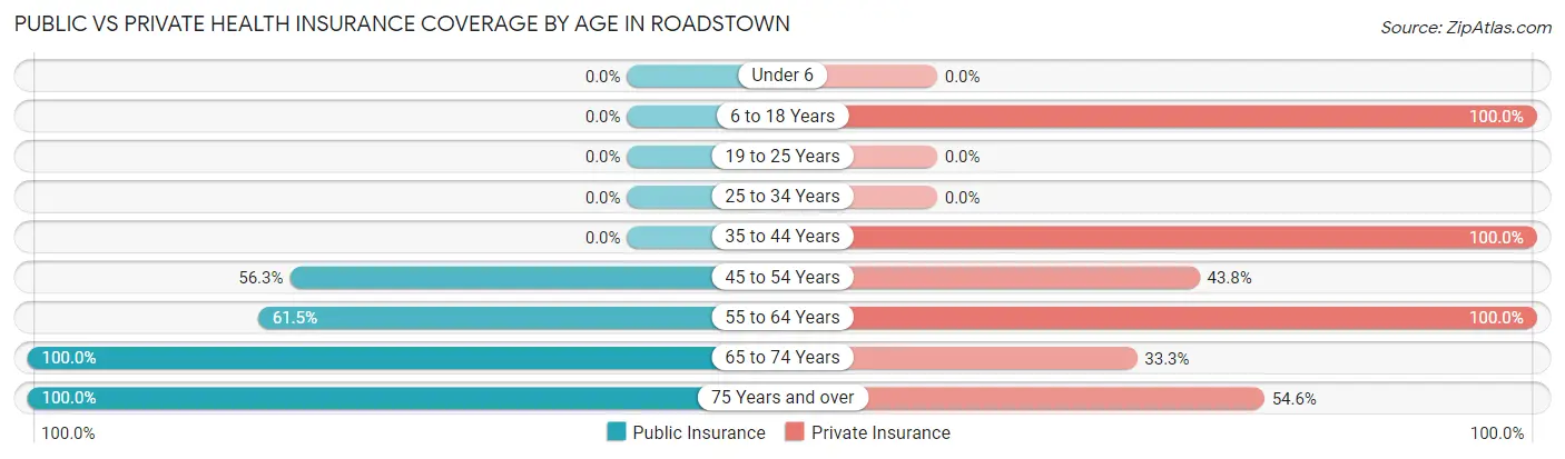 Public vs Private Health Insurance Coverage by Age in Roadstown