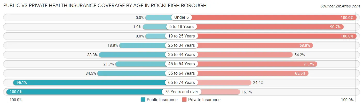 Public vs Private Health Insurance Coverage by Age in Rockleigh borough