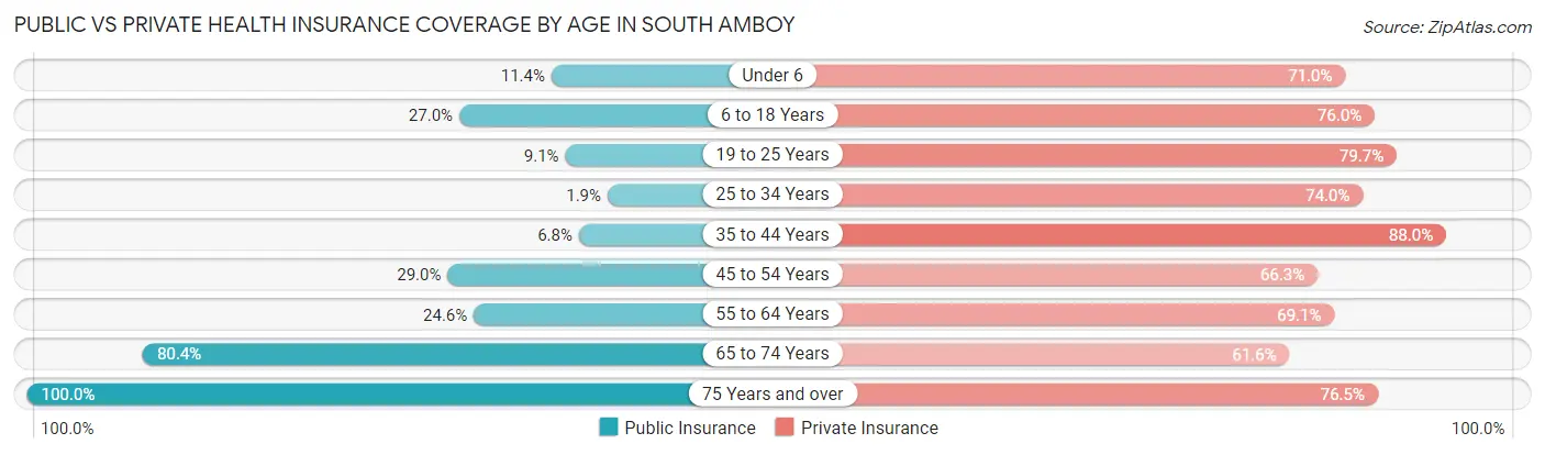 Public vs Private Health Insurance Coverage by Age in South Amboy