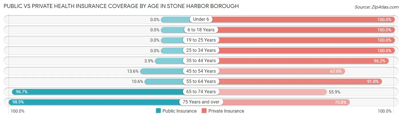 Public vs Private Health Insurance Coverage by Age in Stone Harbor borough