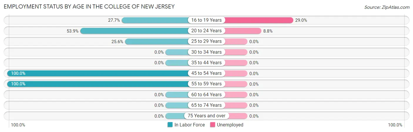 Employment Status by Age in The College of New Jersey