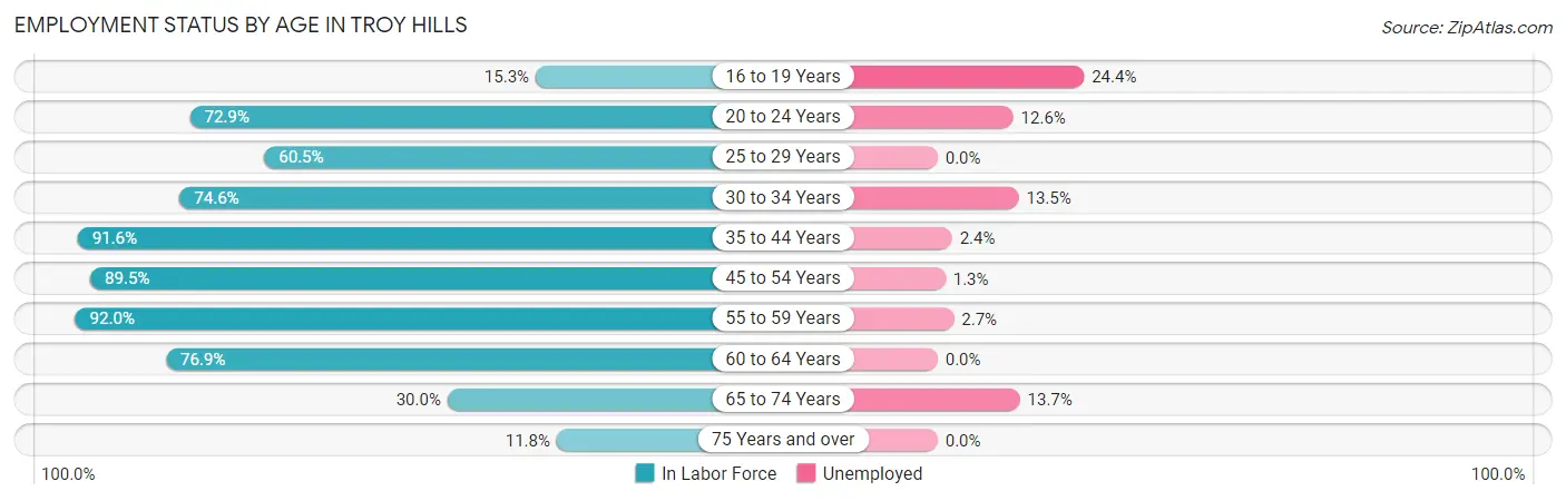 Employment Status by Age in Troy Hills
