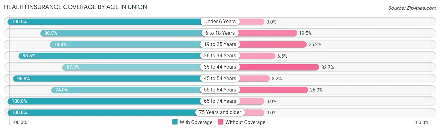 Health Insurance Coverage by Age in Union
