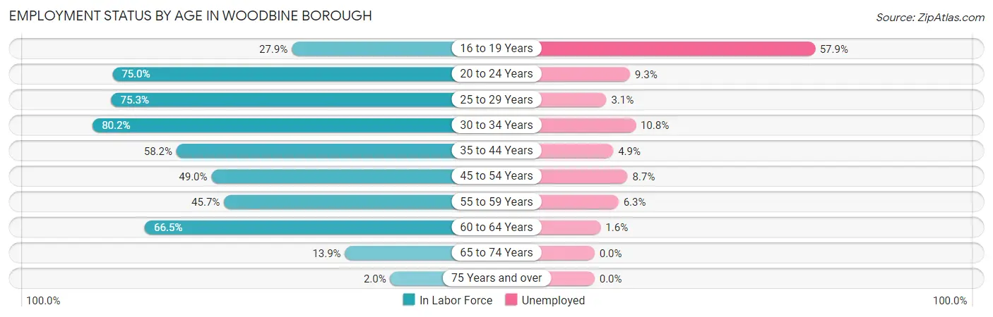Employment Status by Age in Woodbine borough