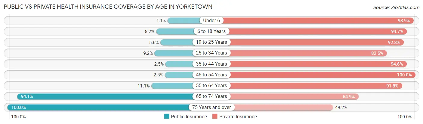 Public vs Private Health Insurance Coverage by Age in Yorketown