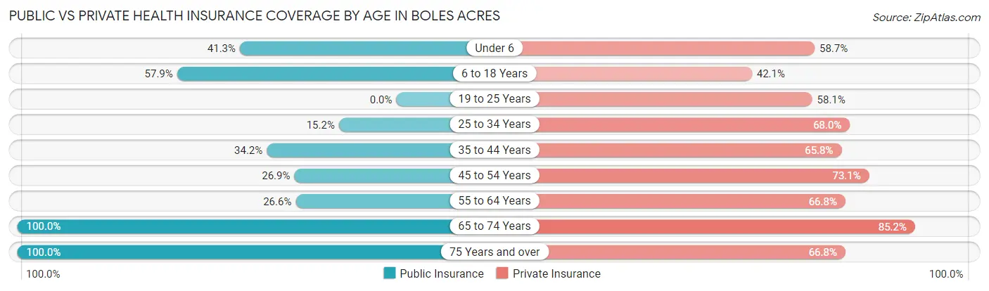Public vs Private Health Insurance Coverage by Age in Boles Acres