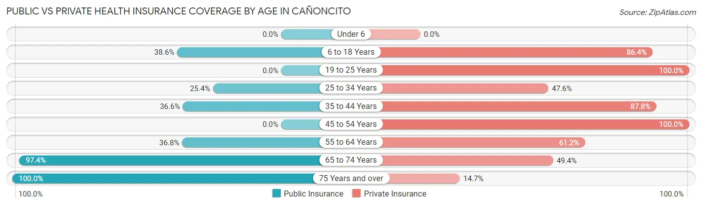Public vs Private Health Insurance Coverage by Age in Cañoncito