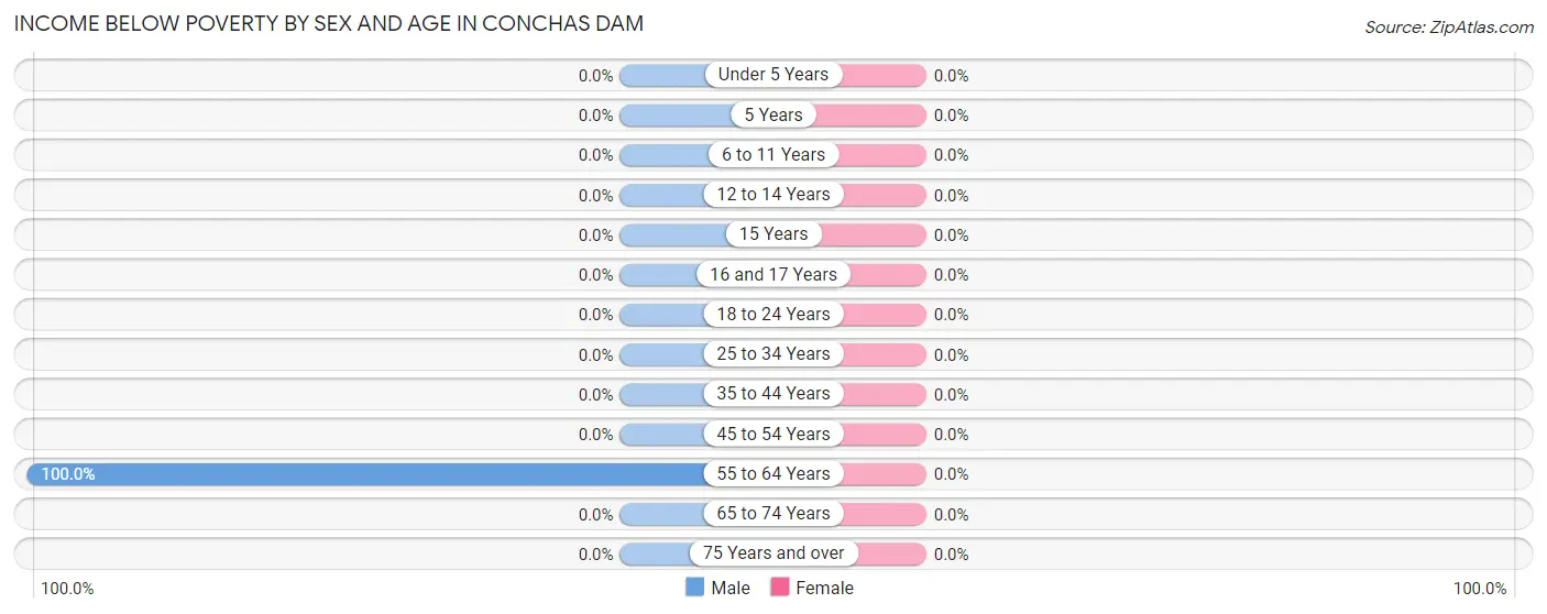 Income Below Poverty by Sex and Age in Conchas Dam