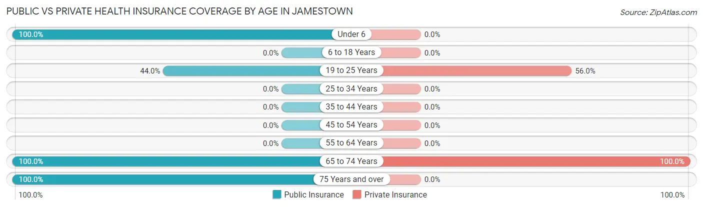 Public vs Private Health Insurance Coverage by Age in Jamestown
