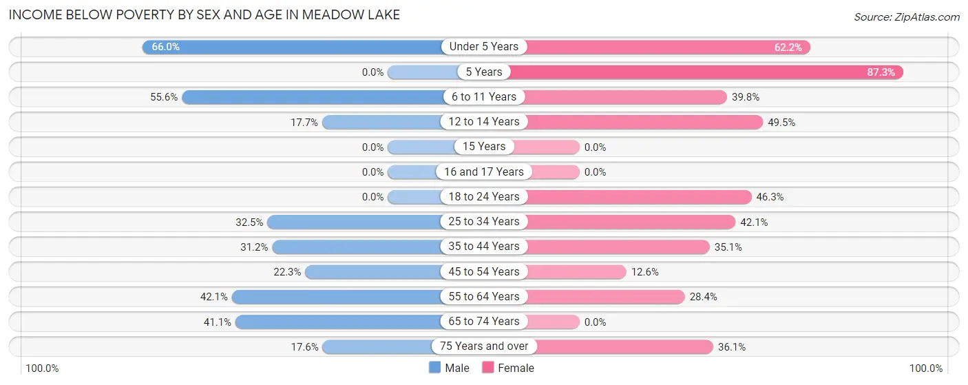 Income Below Poverty by Sex and Age in Meadow Lake