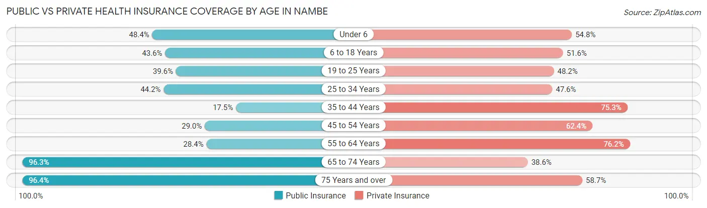 Public vs Private Health Insurance Coverage by Age in Nambe