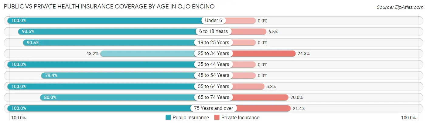 Public vs Private Health Insurance Coverage by Age in Ojo Encino