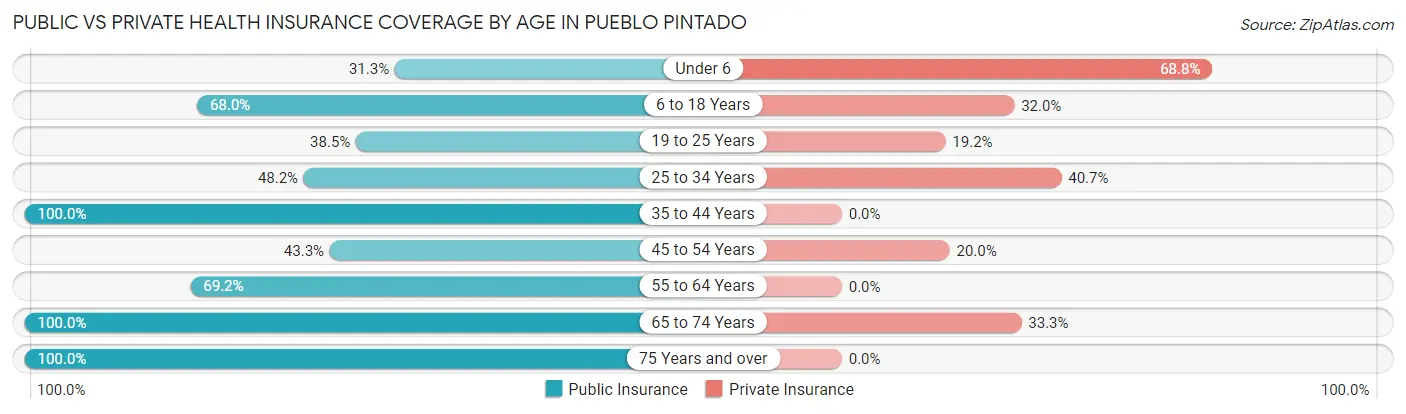 Public vs Private Health Insurance Coverage by Age in Pueblo Pintado