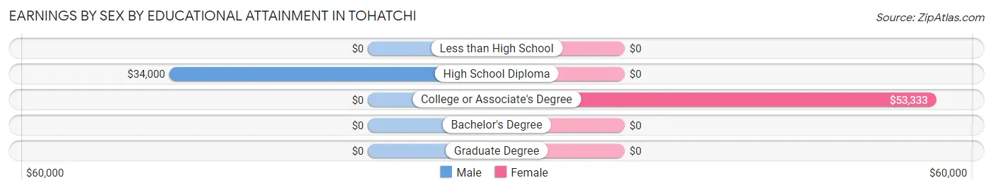Earnings by Sex by Educational Attainment in Tohatchi