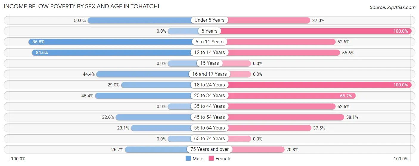 Income Below Poverty by Sex and Age in Tohatchi