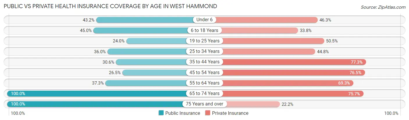 Public vs Private Health Insurance Coverage by Age in West Hammond