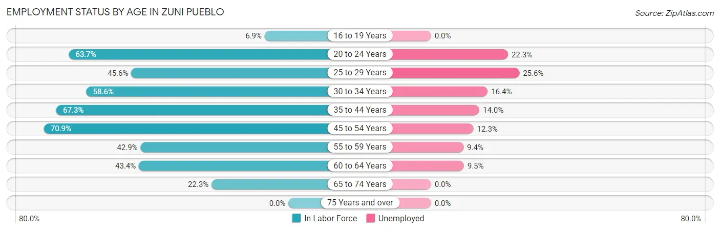 Employment Status by Age in Zuni Pueblo