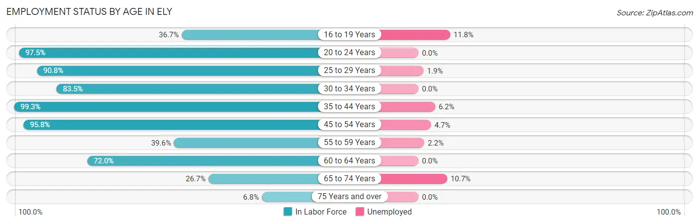 Employment Status by Age in Ely