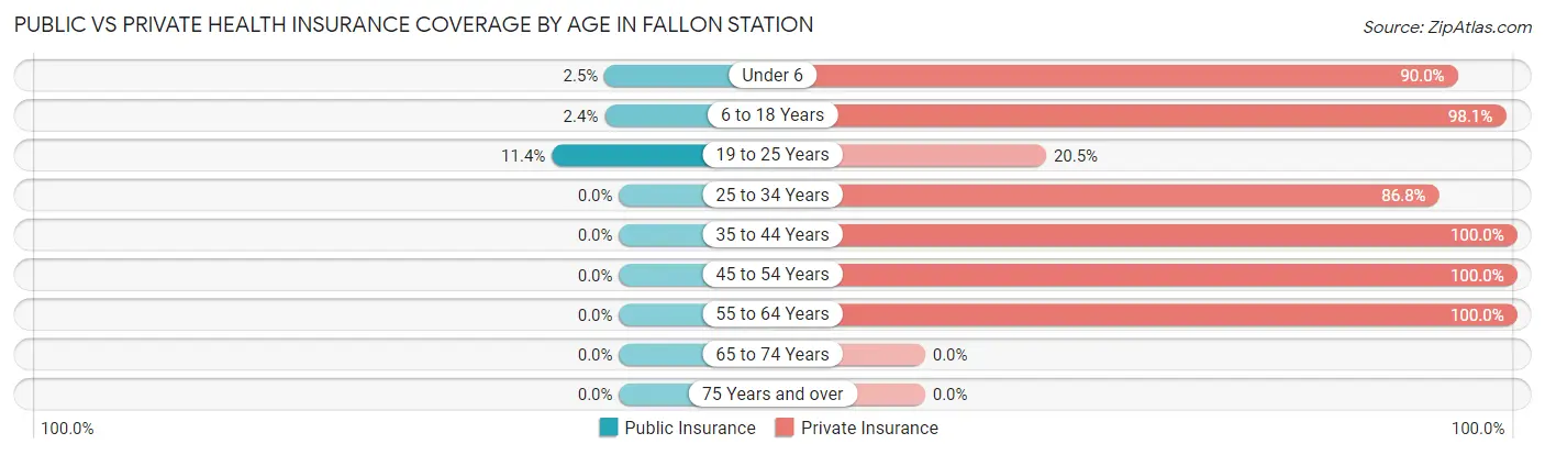 Public vs Private Health Insurance Coverage by Age in Fallon Station