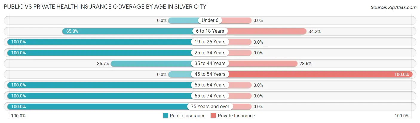 Public vs Private Health Insurance Coverage by Age in Silver City