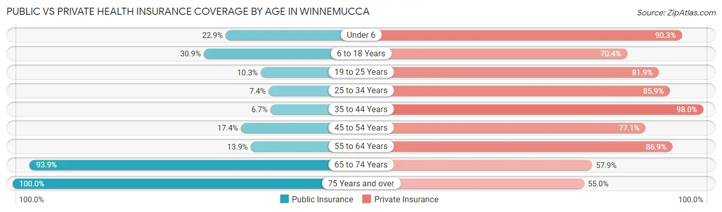 Public vs Private Health Insurance Coverage by Age in Winnemucca