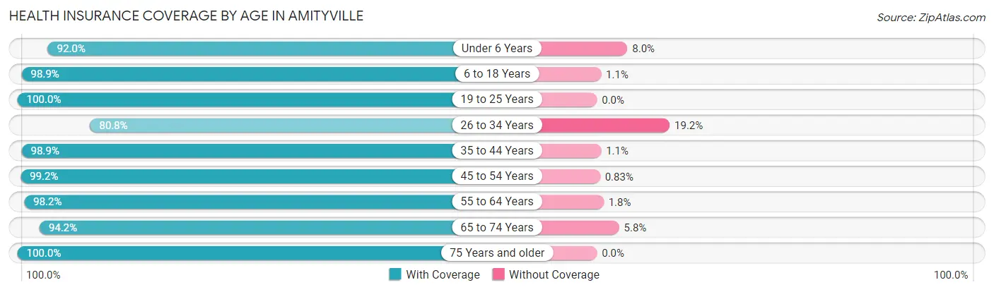 Health Insurance Coverage by Age in Amityville