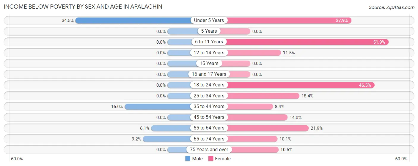Income Below Poverty by Sex and Age in Apalachin