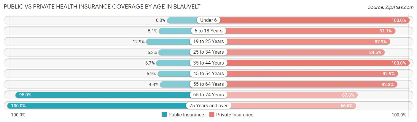 Public vs Private Health Insurance Coverage by Age in Blauvelt