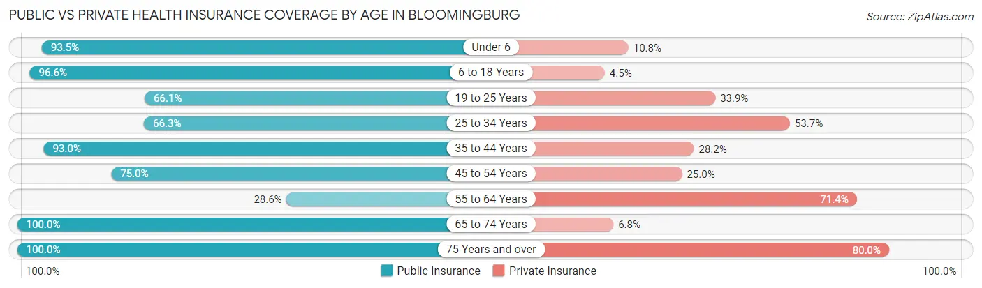 Public vs Private Health Insurance Coverage by Age in Bloomingburg