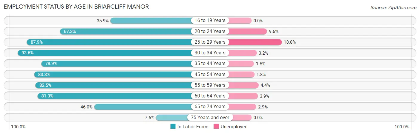 Employment Status by Age in Briarcliff Manor