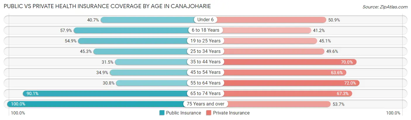 Public vs Private Health Insurance Coverage by Age in Canajoharie
