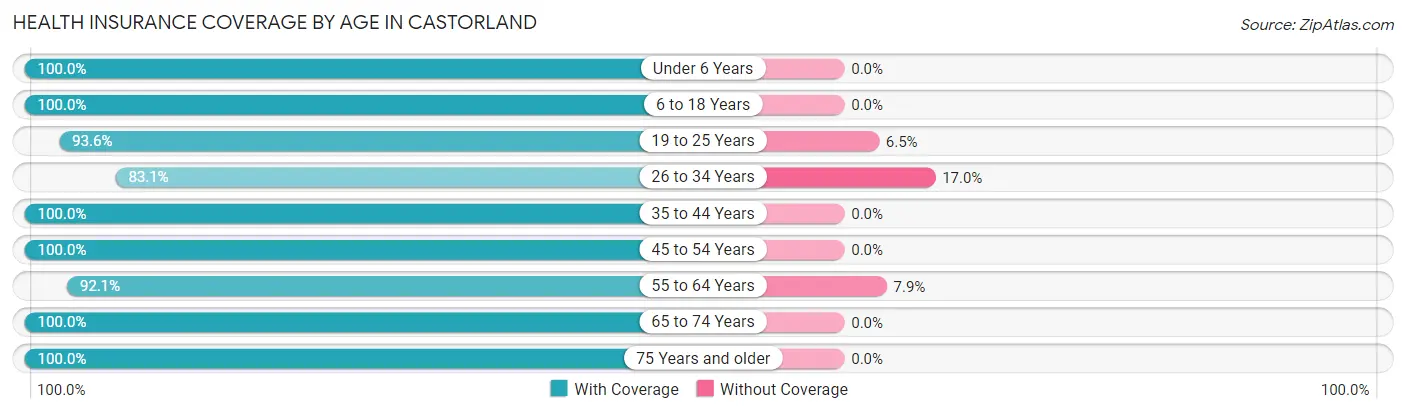 Health Insurance Coverage by Age in Castorland