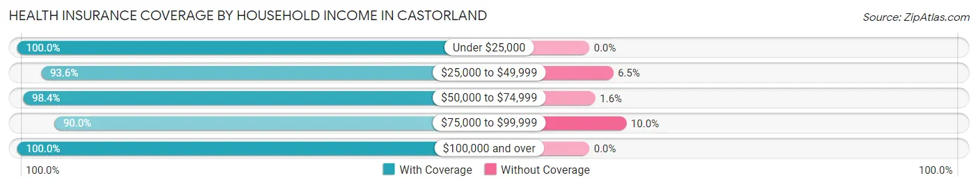 Health Insurance Coverage by Household Income in Castorland