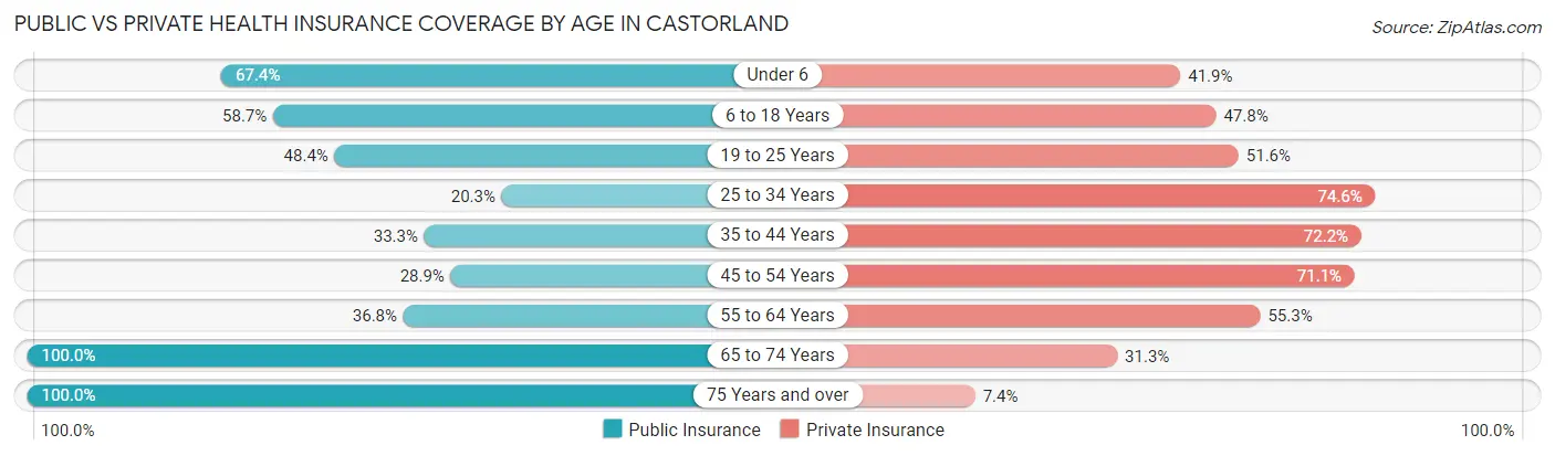Public vs Private Health Insurance Coverage by Age in Castorland