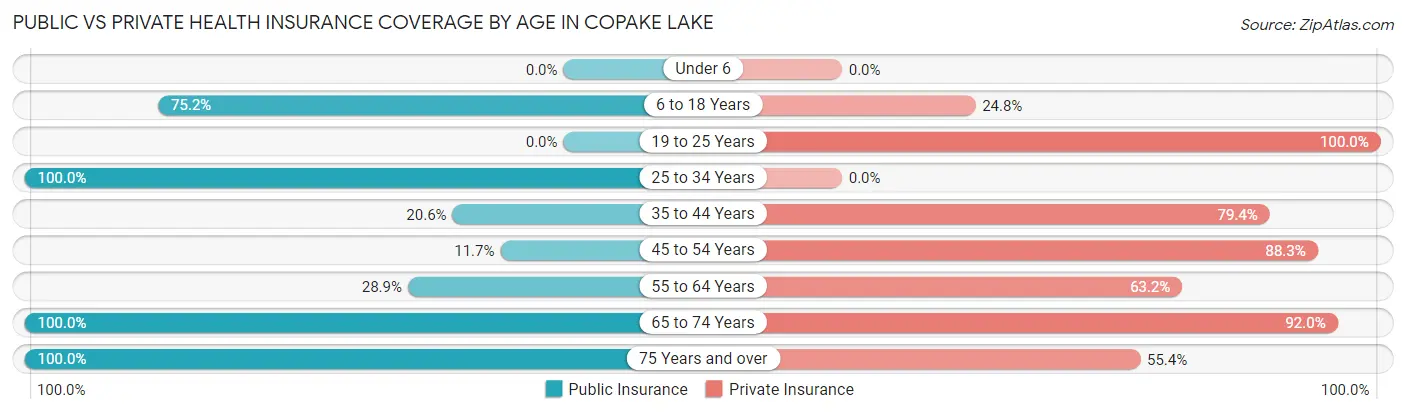 Public vs Private Health Insurance Coverage by Age in Copake Lake