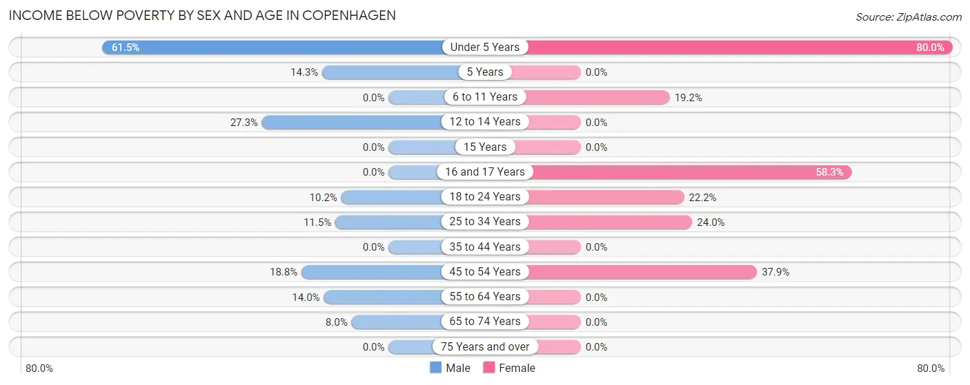 Income Below Poverty by Sex and Age in Copenhagen