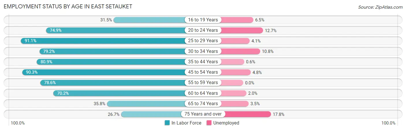 Employment Status by Age in East Setauket