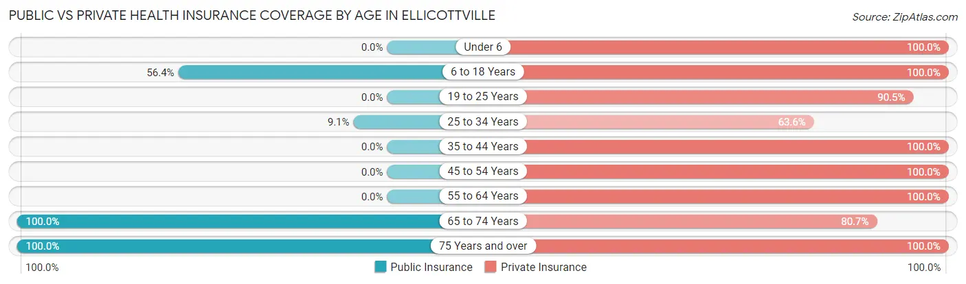 Public vs Private Health Insurance Coverage by Age in Ellicottville