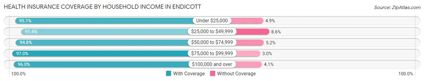 Health Insurance Coverage by Household Income in Endicott