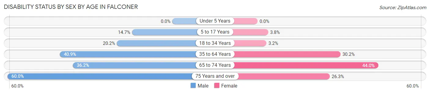 Disability Status by Sex by Age in Falconer