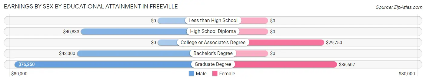 Earnings by Sex by Educational Attainment in Freeville