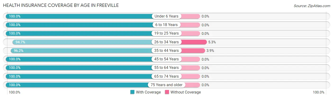 Health Insurance Coverage by Age in Freeville