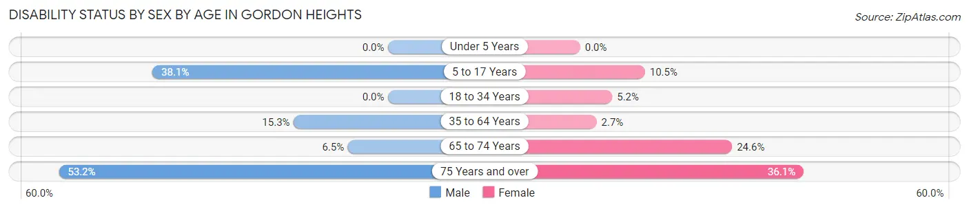 Disability Status by Sex by Age in Gordon Heights