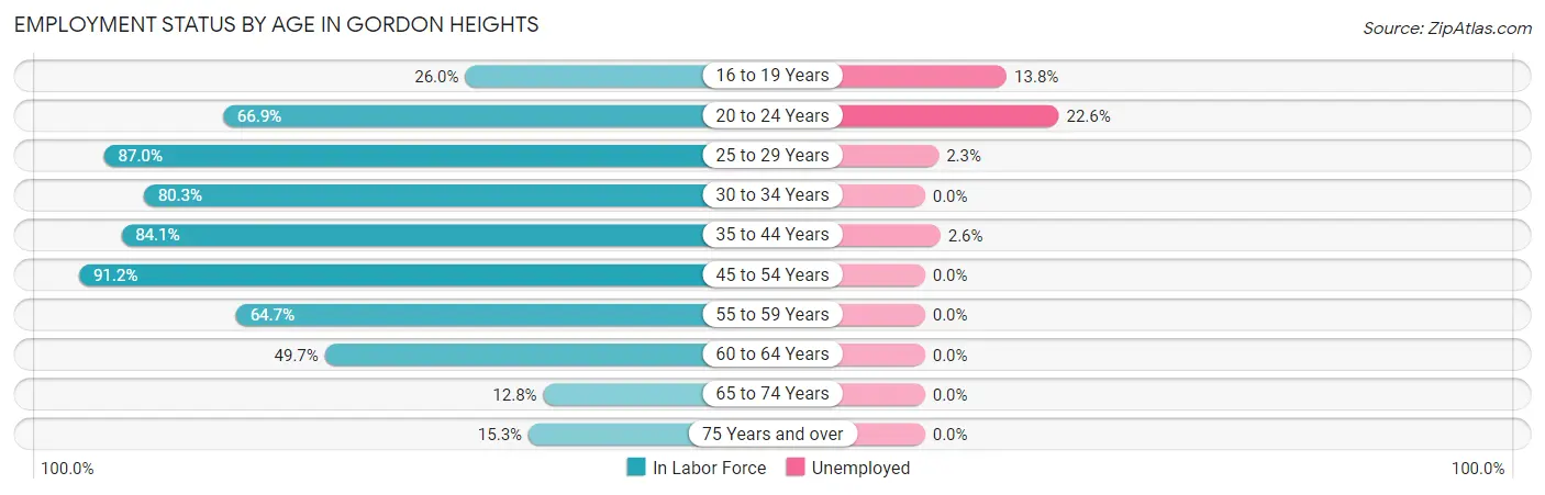 Employment Status by Age in Gordon Heights